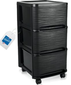 Schubladenschrank mit Rollen Schwarz 3 Schubladen Rollcontainer Kunststoff