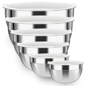 Luvan 304 Edelstahl Schüssel 6er-Set - Große Salatschüsseln mit Deckel für die Küche, faltbare Nistschüssel, Spülmaschin