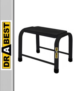 Drabest Tritthocker Schwarz - Robustes Stahl, rutschfeste Füße - 150 kg Tragfähigkeit, 1 Stufe