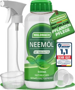 WALDBACH® Neemöl mit Emulgator 500ml - Effektive Pflanzenpflege für Garten- & Zimmerpflanzen - 50 Liter sprühfertige Mis