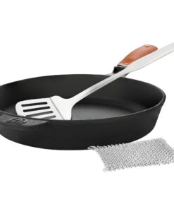 GRÄWE CI 350 Gusseisenpfanne Ø 28 cm, Bratpfanne aus Gusseisen für Induktion und Grill mit Pfannen-Set und Griffschutz