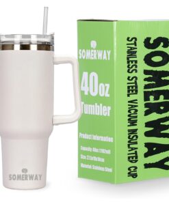 Reisebecher mit Strohhalm und Deckel Edelstahl doppelwandig vakuumisoliert Kaffee für unterwegs weiß 1182 ml