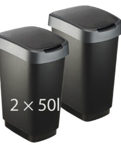 Rotho Twist 2er-Set Mülleimer Mit Deckel Für Haus & Garten Anthrazit Silber 2x50l Reinigungsnachhaltigkeit