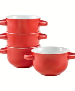 UNICASA Rot Suppentassen mit Henkel - 650ml Suppenschüsseln für Croquants, Bouilletten und Müslischalen - 4 teilig - Ide