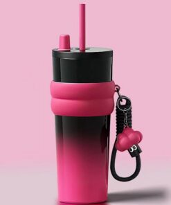 Disoza Thermobecher mit Strohhalm für Outdoor Aktivitäten 24 OZ Edelstahl Trinkflasche Schwarz & Rot