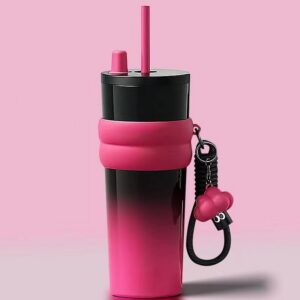 Disoza Thermobecher mit Strohhalm für Outdoor Aktivitäten 24 OZ Edelstahl Trinkflasche Schwarz & Rot