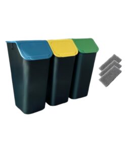 3-er Mülleimer-Set für Küche mit Mülltrennsystem 3x 35l Mülleimer, Stapelbar mit CLICK-Funktion und Filtrierung +filter