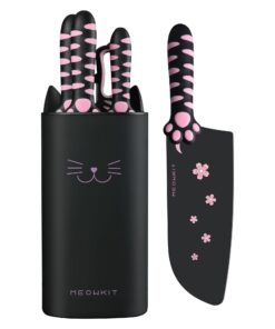 Küchenmesser Set Edelstahl 5 Teile Schärfer Schwarz Rosa Abnehmbar Katzenform