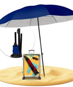 STYNGARD Reise Sonnenschirm mit UV Schutz 50+ - für Strand undamping; - 155 cm ⌀ - Modell NIZZA (blau) - mit Abspannlein