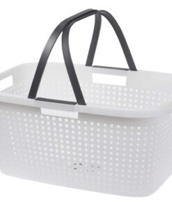Wäschekorb aus Kunststoff 60 x 39 cm - weiß - Klappbare Griffen - Wäschebox Einkaufskorb