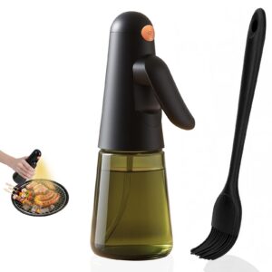 Ölsprüher für Speiseöl - Lichtblockierendes Glas-Design, 360° Anti-Auslauf, Kochschale Öl, Schwarz, 200 ml, Öl-Bürste in