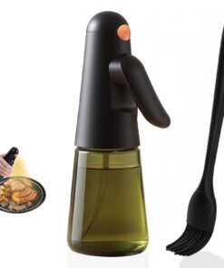 Ölsprüher für Speiseöl - Lichtblockierendes Glas-Design, 360° Anti-Auslauf, Kochschale Öl, Schwarz, 200 ml, Öl-Bürste in