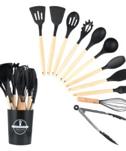 Wenrescry 12-teiliges Silikon Küchenutensilien Set, Spülmaschinenfest, Hitzebeständig, Schwarz: Perfektes Küchenhilfsset