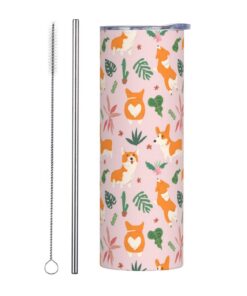 DEHIWI Lovely Corgi Tumbler Isolierbare Kaffeetasse für Frauen und Mädchen, 590 ml, Edelstahl | DEHIWI Lovely Corgi Tum