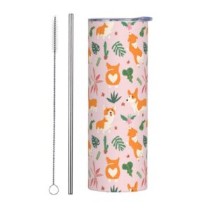DEHIWI Lovely Corgi Tumbler Isolierbare Kaffeetasse für Frauen und Mädchen, 590 ml, Edelstahl | DEHIWI Lovely Corgi Tum