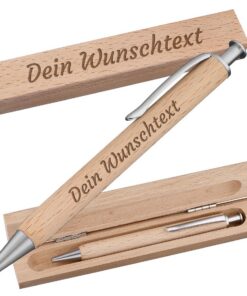 Polar-Effekt Holz Kugelschreiber mit Gravur - Büro- und Schulgerät - Premium Druckkugelschreiber - 12 Stifte in Etui