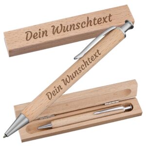 Polar-Effekt Holz Kugelschreiber mit Gravur - Büro- und Schulgerät - Premium Druckkugelschreiber - 12 Stifte in Etui