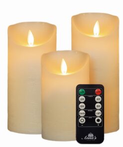 3x große LED Stumpenkerze Elfenbein Ivory - groß Weihnachtsbeleuchtung flammenlos, ø 10cm, je 2 C Batterien nötig mit Fl