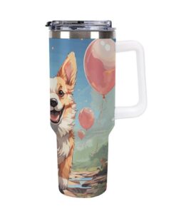 40 cm Becher mit Griff und Strohhalm Doppel Vakuum auslaufsicher für Frauen und Männer Reise und Wandern Süße Kaffeetass