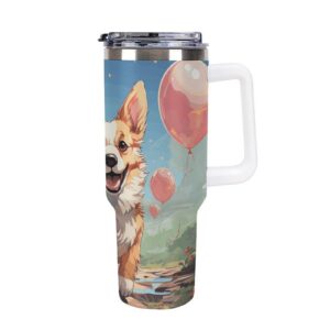 40 cm Becher mit Griff und Strohhalm Doppel Vakuum auslaufsicher für Frauen und Männer Reise und Wandern Süße Kaffeetass