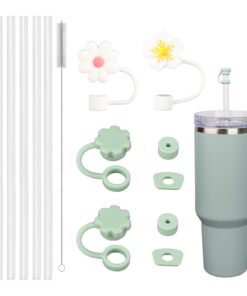 Giantzhong Stanley Cup Zubehör Set - 6 x 31 cm Strohhalme, 6 Auslaufsichere Silikonstopfen, 2 Abdeckungen, 1 Reinigungsb