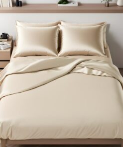 Wende-Bettwäsche 135x200 cm glänzend matt, Satin & Mikrofaser, extra dick und weich mit robustem Reißverschluss, beige D