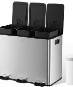 YASHE 45L Müllcontainer für die Küche mit Pedal, 3-fach, Global Recycled Standard, 3x15L YASHE 3-Fach Küche Müllcontaine
