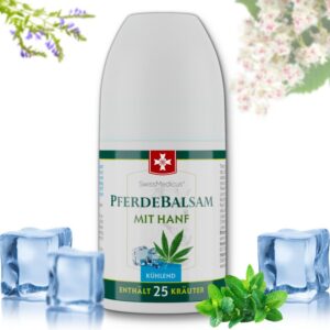 SwissMedicus Pferdebalsam mit Hanf - Roll-On 90 ml - intensive Kühlende Wirkung für Muskeln & Gelenke - Wirkliche Erleic