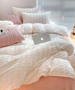 Covebett Warme Bettwäsche Creme Weiß Winter Flauschig Plüsch Cashmere Touch Kariert Coral Wendebettwäsche Set 2 Teilig m