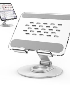 MoKo Tablet Halterung Verstellbar für iPad Pro 12,9-inch Acryl Ständer 360° Drehbar für Tablet 4,7-12,9 Zoll Klar+Silber
