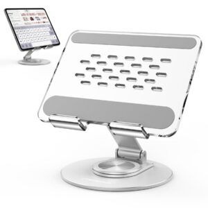 MoKo Tablet Halterung Verstellbar für iPad Pro 12,9-inch Acryl Ständer 360° Drehbar für Tablet 4,7-12,9 Zoll Klar+Silber