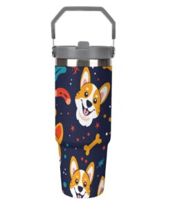 Xiputvl 3D-Druck Corgi Edelstahl Thermobecher - Spülmaschinenfest - Ideal Für Heiße Und Kalte Getränke - 30oz