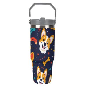 Xiputvl 3D-Druck Corgi Edelstahl Thermobecher - Spülmaschinenfest - Ideal Für Heiße Und Kalte Getränke - 30oz