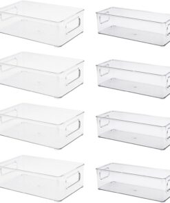 Kühlschrank Organizer 8er Set - Durchsichtig Stapelbar BPA-frei mit Griff - 25x15x7,6cm für Fridge & Küche