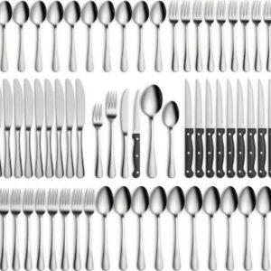 Besteck Set 12 Personen mit Spülmaschinenfestem Edelstahl, Hochglanzpoliert, Elegantes Essbesteck für Haus und Party, 72