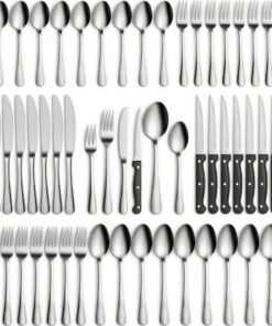 Edelstahl Besteck Set 12 Personen, Spülmaschinenfest, Hochglanzpoliert, für Party und Restaurant, elegantes Essbesteck m
