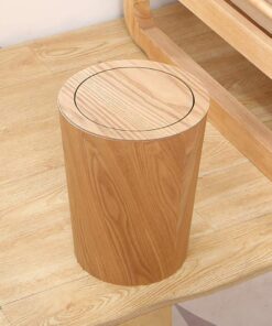 Courti Holz Mülleimer mit Schaukeldeckel, runden Abfallbehälter für Küche und Büro, ideal für Badezimmer und Wohnzimmer