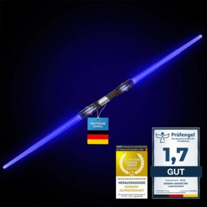GOODS+GADGETS Doppelklingen Laserschwert Lichtschwert Laser Sword (Duellklinge Blau) 138 cm - LED Beleuchtung & Sound fü