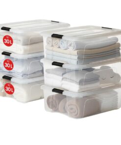 Iris Ohyama Ordnungsboxen NTB-30, BPA-freies Plastik, 30L, 6er-Set, Transparent, Schlafzimmer, Büro, Organisation