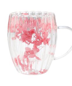 Doppelwandige Glasbecher Tasse Mit Trockenen Blumen - 300ml - Elegante Tasse Für Heiße Kalte Getränke - Verbrühsicher mi