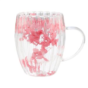 Doppelwandige Glasbecher Tasse Mit Trockenen Blumen - 300ml - Elegante Tasse Für Heiße Kalte Getränke - Verbrühsicher mi