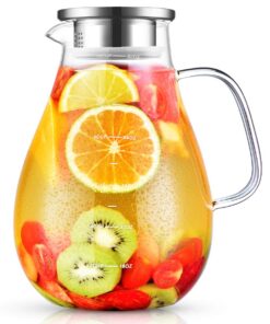 VECOM 2,4L Glas Wasserkaraffe mit Kühldeckel und Hitzebeständigkeit für Wasser, Eisgetränke und Fruchtsaft | Glaskaraff