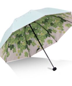 Doppelte Schicht Grüner Grüner Baum Blatt Falten Reise Sonnenschirm UV Schutz UPF 50+ Regenbeständiger Sonnenschirm Komp