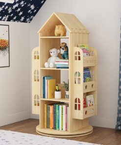 Heehee 4 Massivholz Drehbares Bücherregal, 360 Grad, für Kinder und Erwachsene, multifunktionales Design, 12 Regalfächer