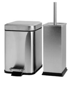 Harbour Housewares Edelstahl Badezimmer-Mülleimer-Bürsten-Set 2-teilig quadratisch gebürstet