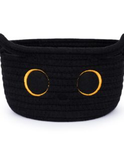 Schwarze Katze Gewebter Aufbewahrungskorb für Spielzeug aus Baumwollseil | Baumwolle Körbe Schateln für Baby Kleinkinde