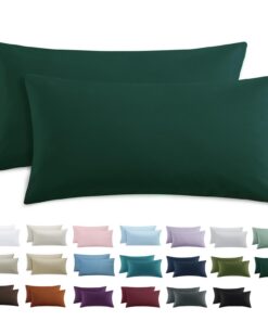 Kissenbezug 40 x 80 2er Set - Kopfkissenbezug Dunkelgrün mit Reißverschluss Weich Microwhisker OEKO-TEX