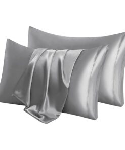 2er Set Hellgrau Satin Kissenbezug, weich ähnlich wie Seiden, für Haar und Haut, 40x80cm, Hellgrau