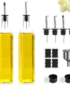 **2 x 500 ml Essig und Ölspender - Olivenölflasche mit Trichter und Anlaufgeschütztem Deckel** | **Glasflasche für Küch