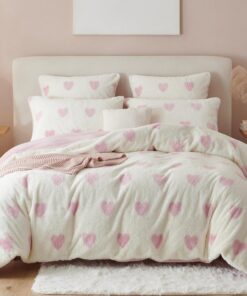 Kissenbezug 40x80cm 2er Set Flauschig Plüschig Rosa Weiß Herz Winter Kopfbereich Zierkissenbezug